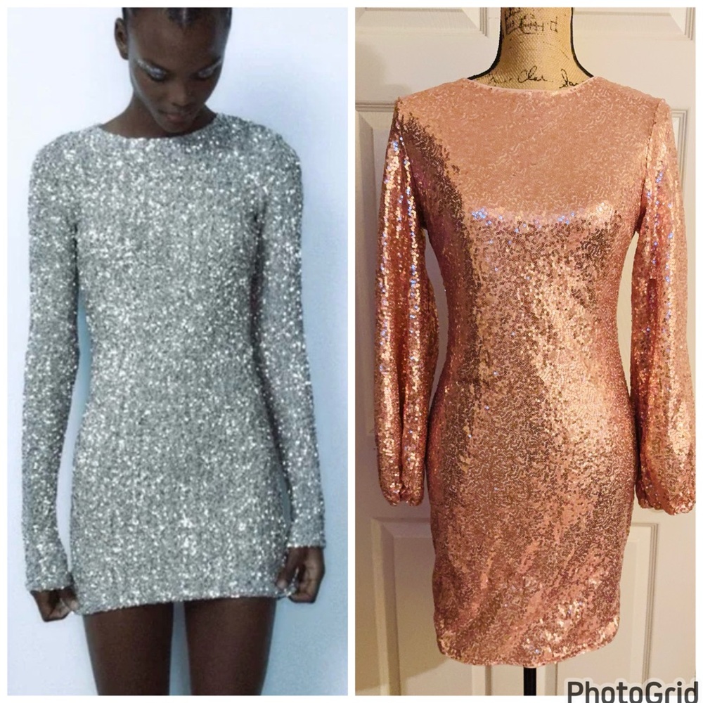 ZARA Sequin Long Sleeve Mini Dress